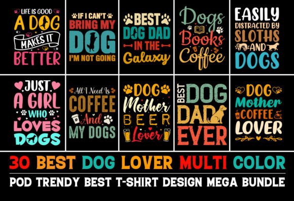 Dog Colorful T-Shirt Design Bundle